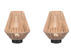 2er SET Akku Tischlampen USB aufladbar, Lampenschirm aus Papiergarn, Höhe 22cm