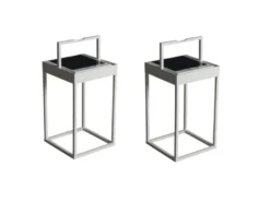2er SET Akku Tischleuchten Outdoor weiß, Solar & USB aufladbar mit Wandhalterung