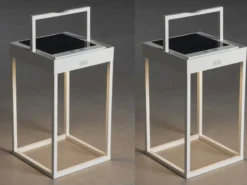 2er SET Akku Tischleuchten Outdoor weiß, Solar & USB aufladbar mit Wandhalterung