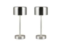 2er SET Akku Tischleuchten, per USB aufladbar, dimmbar, Silber matt, Höhe 30cm