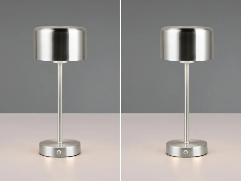 2er SET Akku Tischleuchten, per USB aufladbar, dimmbar, Silber matt, Höhe 30cm