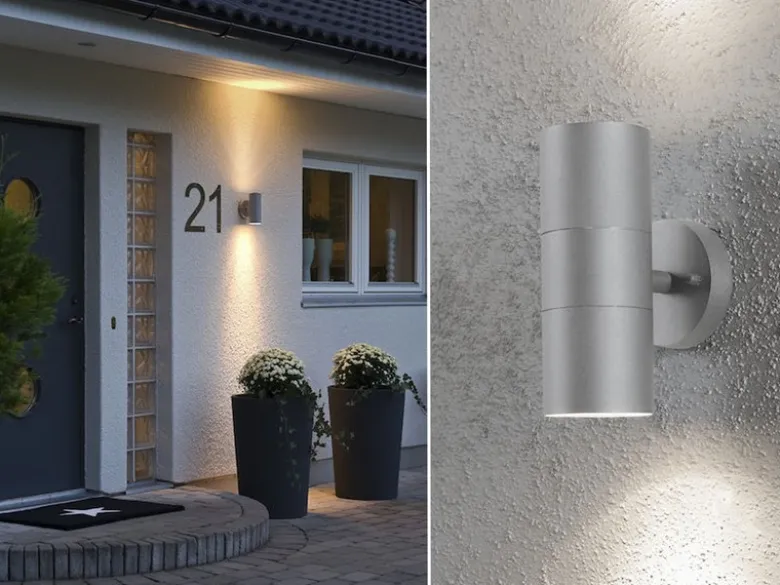 2er-Set Aluminium Up-Down Wandleuchte MODENA grau, GU10, Höhe 19,5 cm, IP44