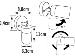 2er-Set Aluminium Wandspot MODENA schwarz, GU10, Höhe 15 cm, IP44