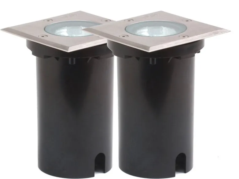 2er SET Außen Bodeneinbaustrahler 11 x 11cm IP65, Edelstahl, bis 1500 kg