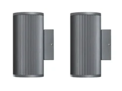 2er SET Außenwandlampen Up & Downlight Aluminium Grau, H 20,5cm