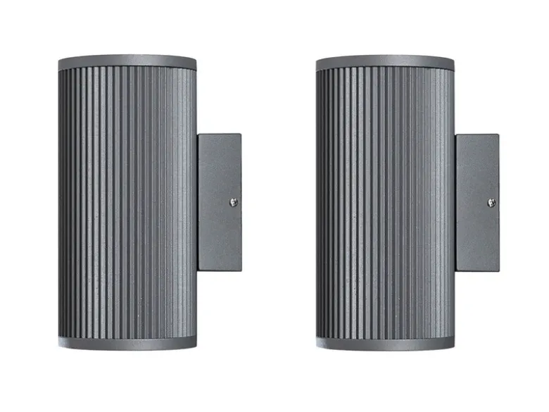 2er SET Außenwandlampen Up & Downlight Aluminium Grau, H 20,5cm