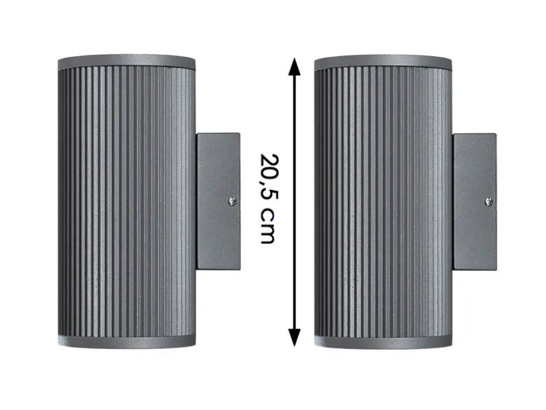 2er SET Außenwandlampen Up & Downlight Aluminium Grau, H 20,5cm