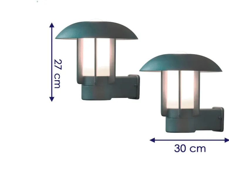 2er Set Außenwandleuchte HEIMDAL, Aluminium Silbergrau/ Glas opal, E27 Fassung