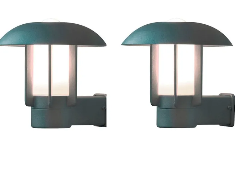 2er Set Außenwandleuchte HEIMDAL, Aluminium Silbergrau/ Glas opal, E27 Fassung