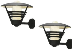 2er Set Außenwandleuchte Laterne GEMINI schwarz Opalglas, Hausbeleuchtung modern