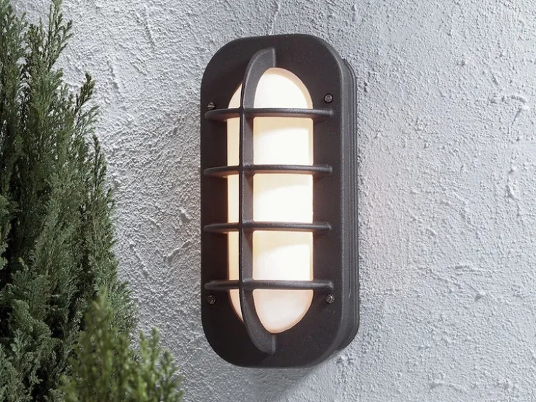 2er Set Außenwandleuchte LOKE mit Steckdose, Alu schwarz, Acrylglas opal