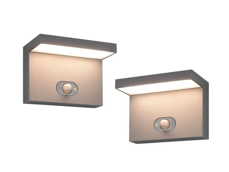2er SET Außenwandleuchten mit Solar und Strom Hybrid mit Bewegungsmelder B: 18cm