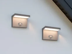 2er SET Außenwandleuchten mit Solar und Strom Hybrid mit Bewegungsmelder B: 18cm
