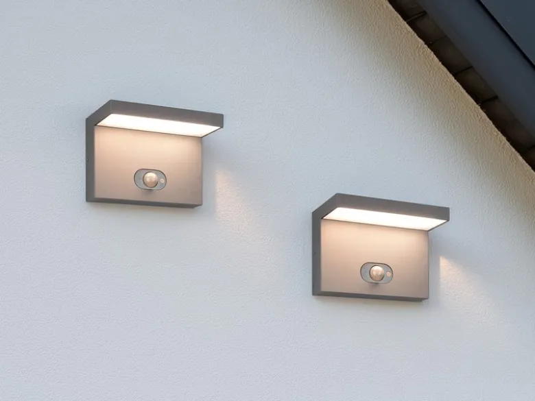 2er SET Außenwandleuchten mit Solar und Strom Hybrid mit Bewegungsmelder B: 18cm