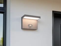 2er SET Außenwandleuchten mit Solar und Strom Hybrid mit Bewegungsmelder B: 18cm