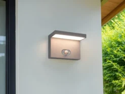 2er SET Außenwandleuchten mit Solar und Strom Hybrid mit Bewegungsmelder B: 18cm