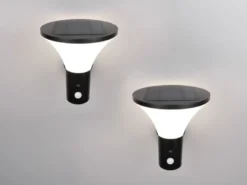 2er SET Außenwandleuchten mit Solar und Strom, Hybrid mit Bewegungsmelder