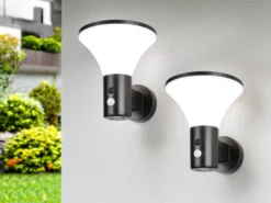 2er SET Außenwandleuchten mit Solar und Strom, Hybrid mit Bewegungsmelder