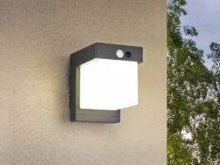 2er SET Außenwandleuchten mit Solar und Strom, Hybrid mit Bewegungsmelder