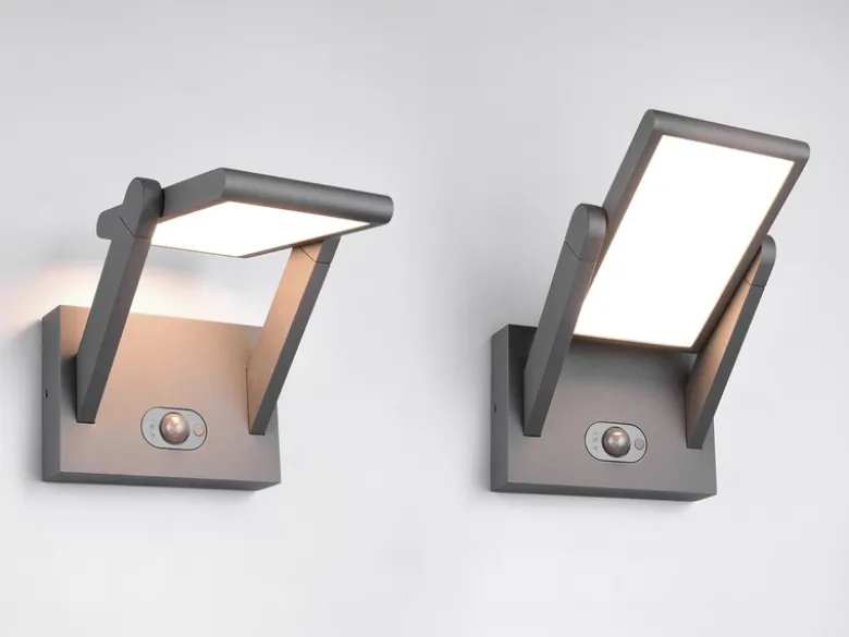 2er SET Außenwandleuchten mit Solar und Strom, Hybrid mit Bewegungsmelder