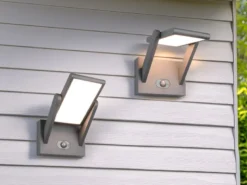 2er SET Außenwandleuchten mit Solar und Strom, Hybrid mit Bewegungsmelder