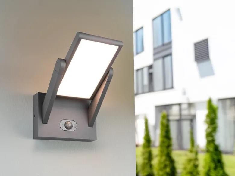 2er SET Außenwandleuchten mit Solar und Strom, Hybrid mit Bewegungsmelder