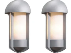 2er Set Außenwandleuchte / Wandlampe TYR, Alu silber lackiert, Acrylglas opal