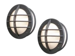 2er Set Außenwandleuchte / Wandlampe ODEN 31cm, Alu schwarz, Acrylglas weiß