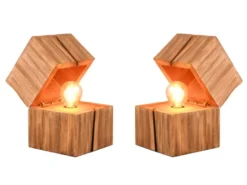 2-er SET aufklappbare LED Tischleuchten aus Holz Natur, Höhe 16cm