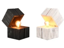 2-er SET aufklappbare LED Tischleuchten aus Holz Weiß & Schwarz, Höhe 16cm