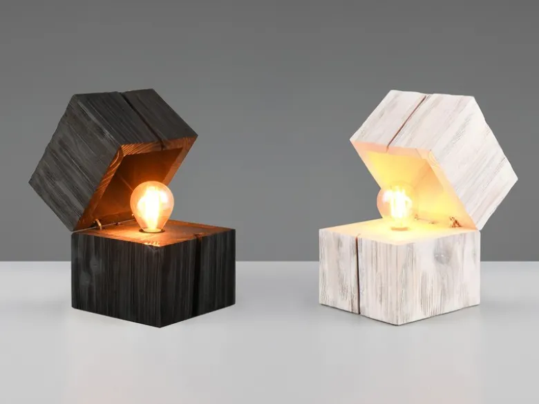 2-er SET aufklappbare LED Tischleuchten aus Holz Weiß & Schwarz, Höhe 16cm