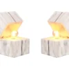 2-er SET aufklappbare LED Tischleuchten aus Holz Weiß, Höhe 16cm
