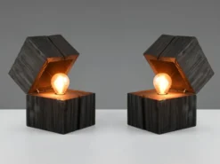 2-er SET aufklappbare LED Tischleuchten aus Holz Schwarz, Höhe 16cm