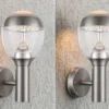 2er Set ausgefallene LED Außenwandleuchten aus Edelstahl in Silber, Höhe 32cm