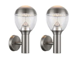 2er Set ausgefallene LED Außenwandleuchten aus Edelstahl in Silber, Höhe 32cm