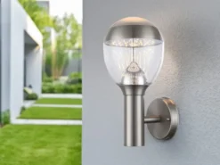 2er Set ausgefallene LED Außenwandleuchten aus Edelstahl in Silber, Höhe 32cm