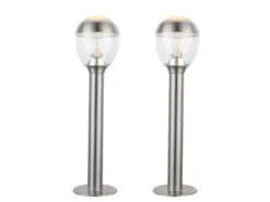 2er Set ausgefallene LED Wegeleuchten aus Edelstahl in Silber, Höhe 59cm