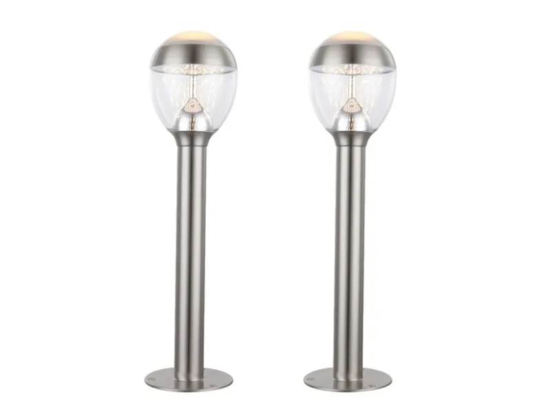 2er Set ausgefallene LED Wegeleuchten aus Edelstahl in Silber, Höhe 59cm