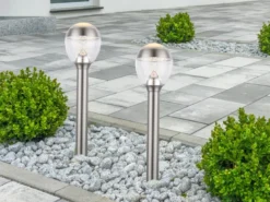 2er Set ausgefallene LED Wegeleuchten aus Edelstahl in Silber, Höhe 59cm