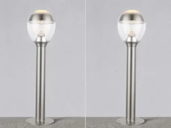2er Set ausgefallene LED Wegeleuchten aus Edelstahl in Silber, Höhe 59cm