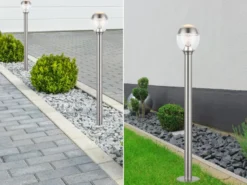 2er Set ausgefallene LED Wegeleuchten aus Edelstahl in Silber, Höhe 99cm