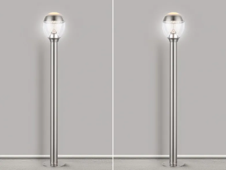 2er Set ausgefallene LED Wegeleuchten aus Edelstahl in Silber, Höhe 99cm