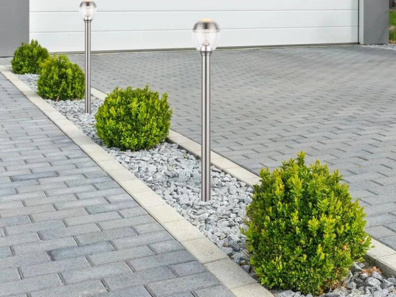 2er Set ausgefallene LED Wegeleuchten aus Edelstahl in Silber, Höhe 99cm