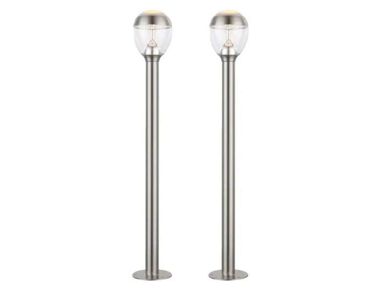 2er Set ausgefallene LED Wegeleuchten aus Edelstahl in Silber, Höhe 99cm