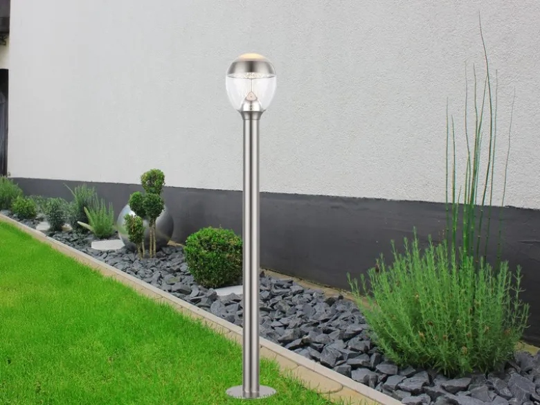 2er Set ausgefallene LED Wegeleuchten aus Edelstahl in Silber, Höhe 99cm