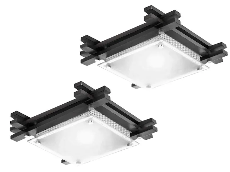 2er Set Deckenleuchte EDISON mit Holzrahmen und Glas, Quadrat 27cm