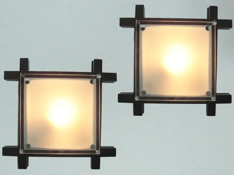 2er Set Deckenleuchte EDISON mit Holzrahmen und Glas, Quadrat 27cm