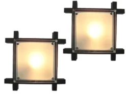 2er Set Deckenleuchte EDISON mit Holzrahmen und Glas, Quadrat 27cm
