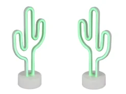 2er SET Deko LED Tischleuchte Kaktus Batterie- oder USB betrieben, Höhe 29cm