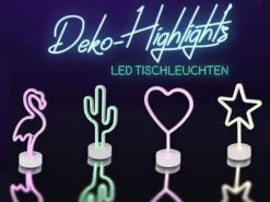 2er SET Deko LED Tischleuchte Kaktus Batterie- oder USB betrieben, Höhe 29cm